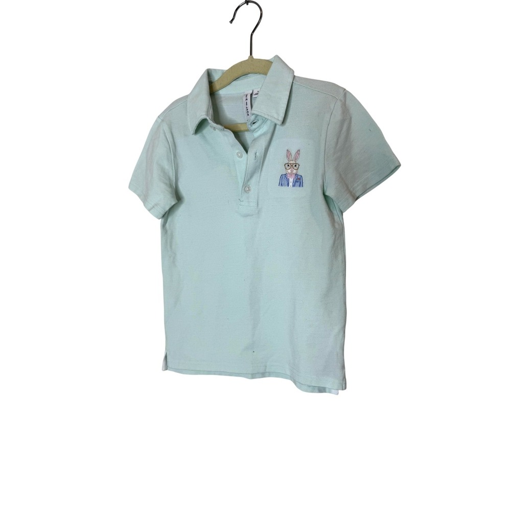 Janie And Jack Polo Shirt Kids 5 Green Short Sleeve Bunny Embroidered Pique